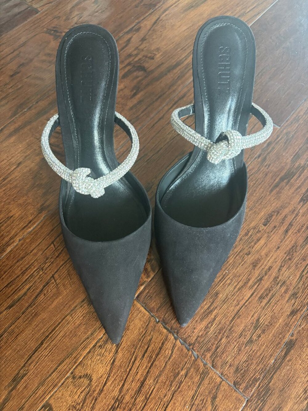 Schutz Black Heels with Silver Embellishments